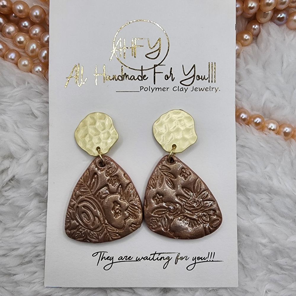 CLAY EARRING/handmade/polymer clay/lighweight/Dull Gold Color Stainless earrings